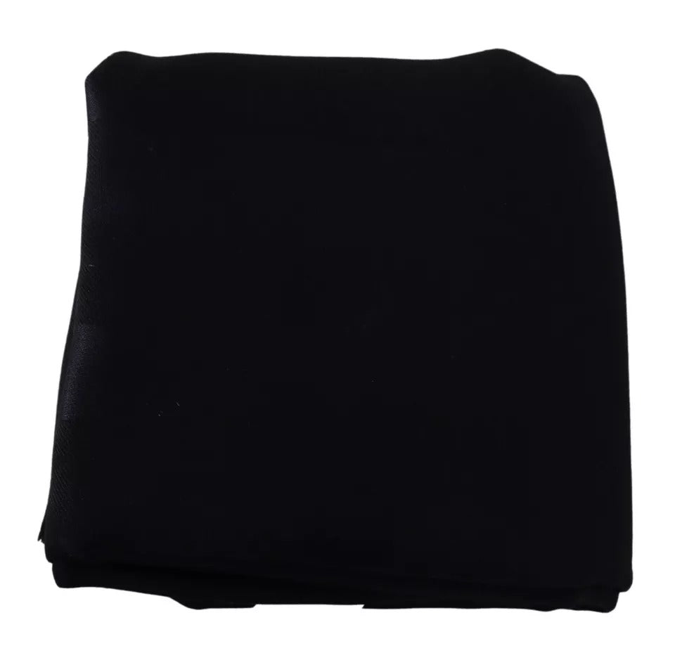 Dolce & Gabbana Black Solid Silk Wool Fringe Wrap Scarf