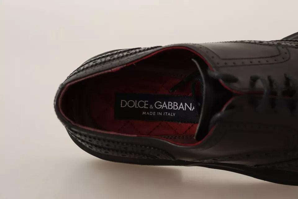 Dolce & Gabbana Black Perforated Leather Lace Up Derby Shoes