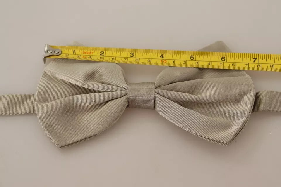 Dolce & Gabbana Silver Gray 100% Silk Adjustable Neck Bow Tie