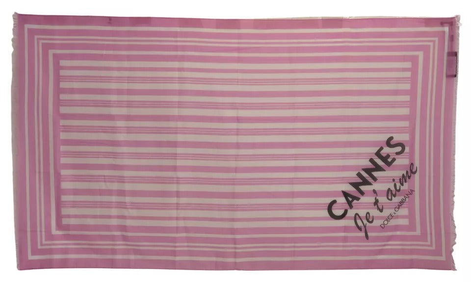 Dolce & Gabbana Pink White Striped Cotton Wrap Shawl Scarf