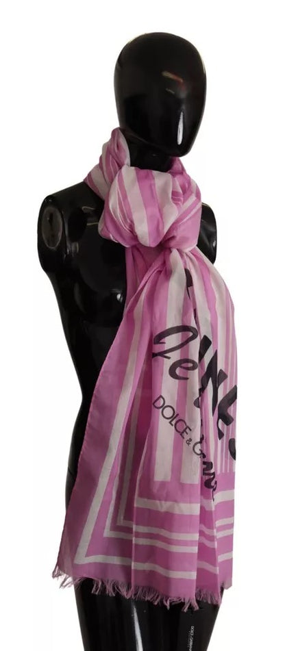 Dolce & Gabbana Pink White Striped Cotton Wrap Shawl Scarf