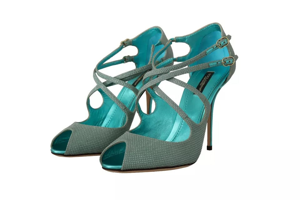 Dolce & Gabbana Blue Glittered Strappy Heels Sandals Shoes