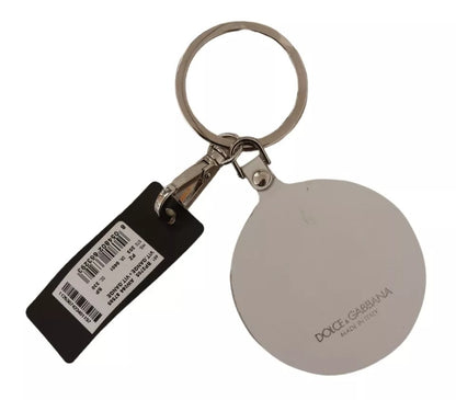 Dolce & Gabbana White Leather Shell Metal Silver Tone Keyring Keychain