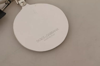 Dolce & Gabbana White Leather Shell Metal Silver Tone Keyring Keychain