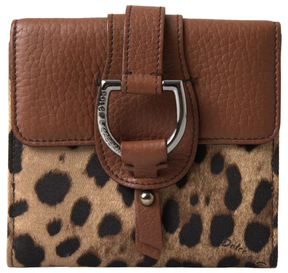 Dolce & Gabbana Brown Leopard French Flap Leather Bifold Cardholder Wallet