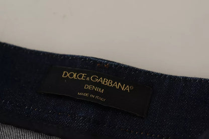 Dolce & Gabbana Dark Blue Embellished Denim Hot Pants Shorts