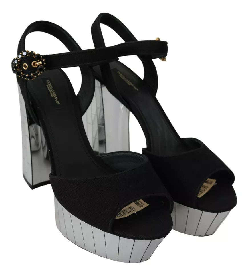 Dolce & Gabbana Black Crystals Ankle Strap Sandals Shoes