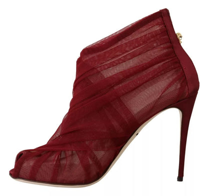 Dolce & Gabbana Red Tulle Ankle Boots Stiletto Heels Shoes