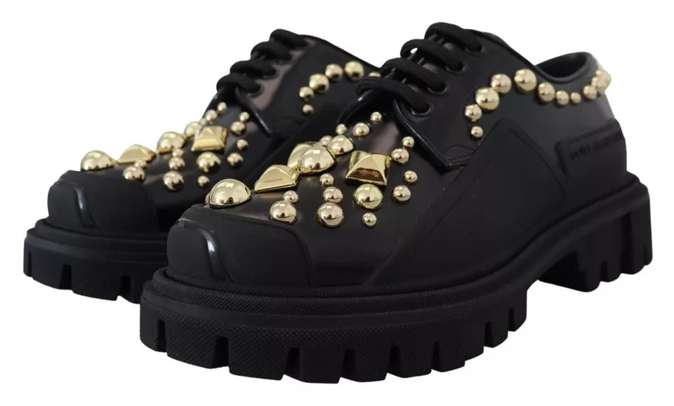 Dolce & Gabbana Black Leather Trekking Derby Embellished Shoes