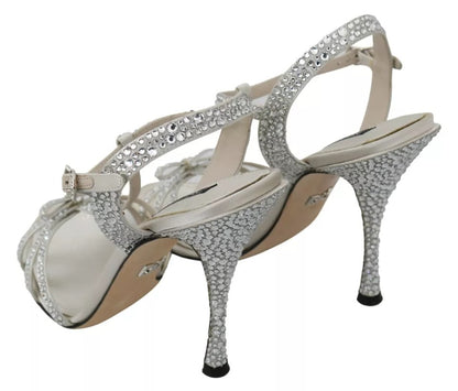 Dolce & Gabbana Silver Crystals Ankle Strap Sandals Shoes