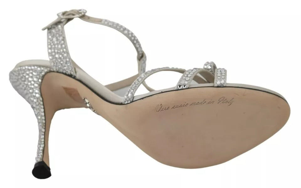 Dolce & Gabbana Silver Crystals Ankle Strap Sandals Shoes