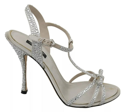 Dolce & Gabbana Silver Crystals Ankle Strap Sandals Shoes