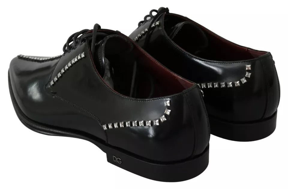 Dolce & Gabbana Black Leather Crystal Dress Formal Shoes