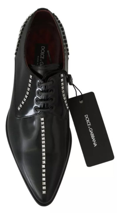 Dolce & Gabbana Black Leather Crystal Dress Formal Shoes