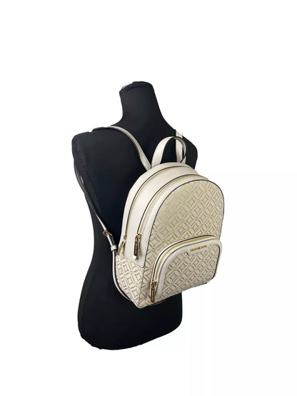 Michael Kors Jaycee Medium Zip Pocket Backpack Bag Cream Gold