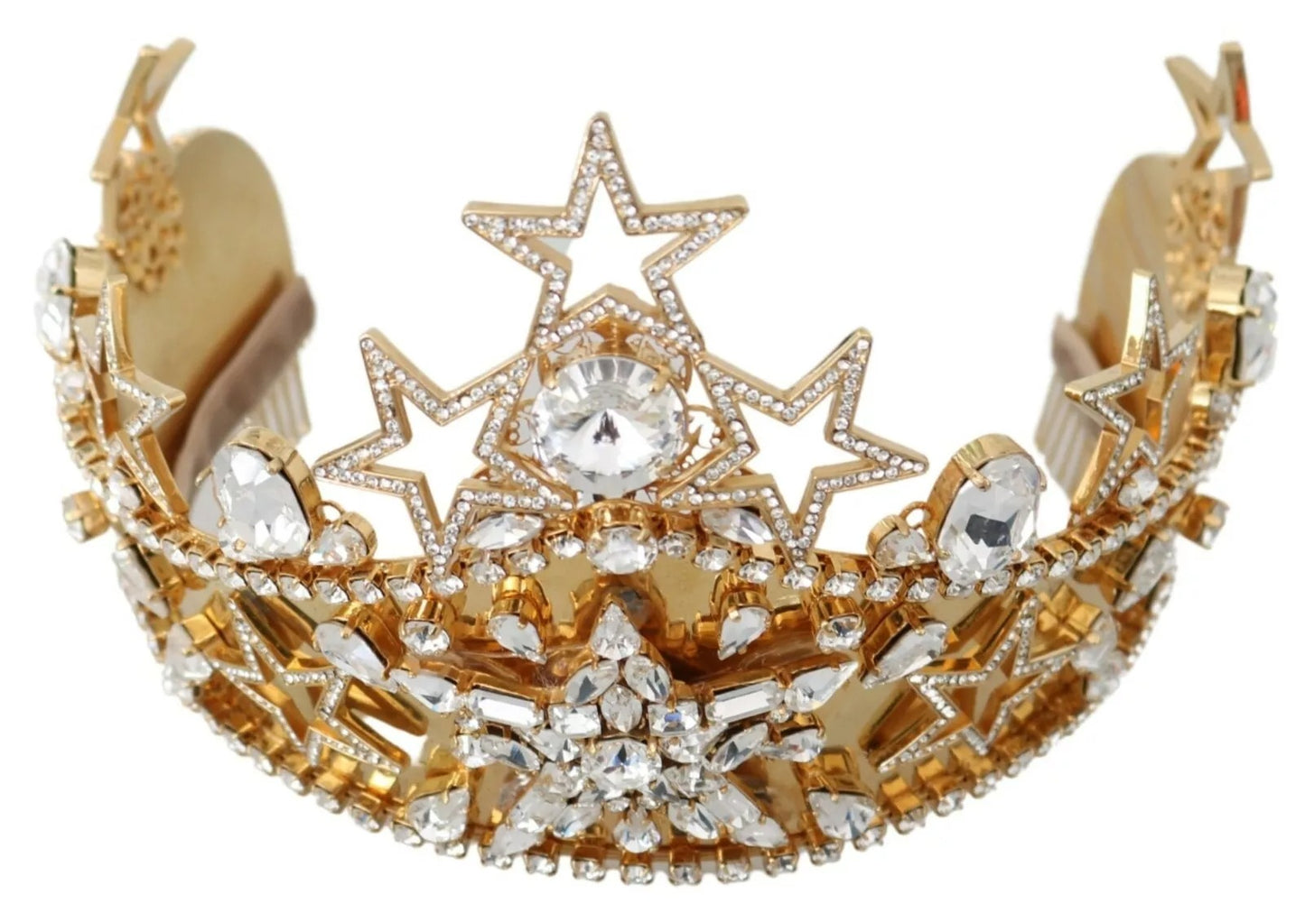 Dolce & Gabbana Gold Crystal Star STRASS Crown Logo Tiara Diadem