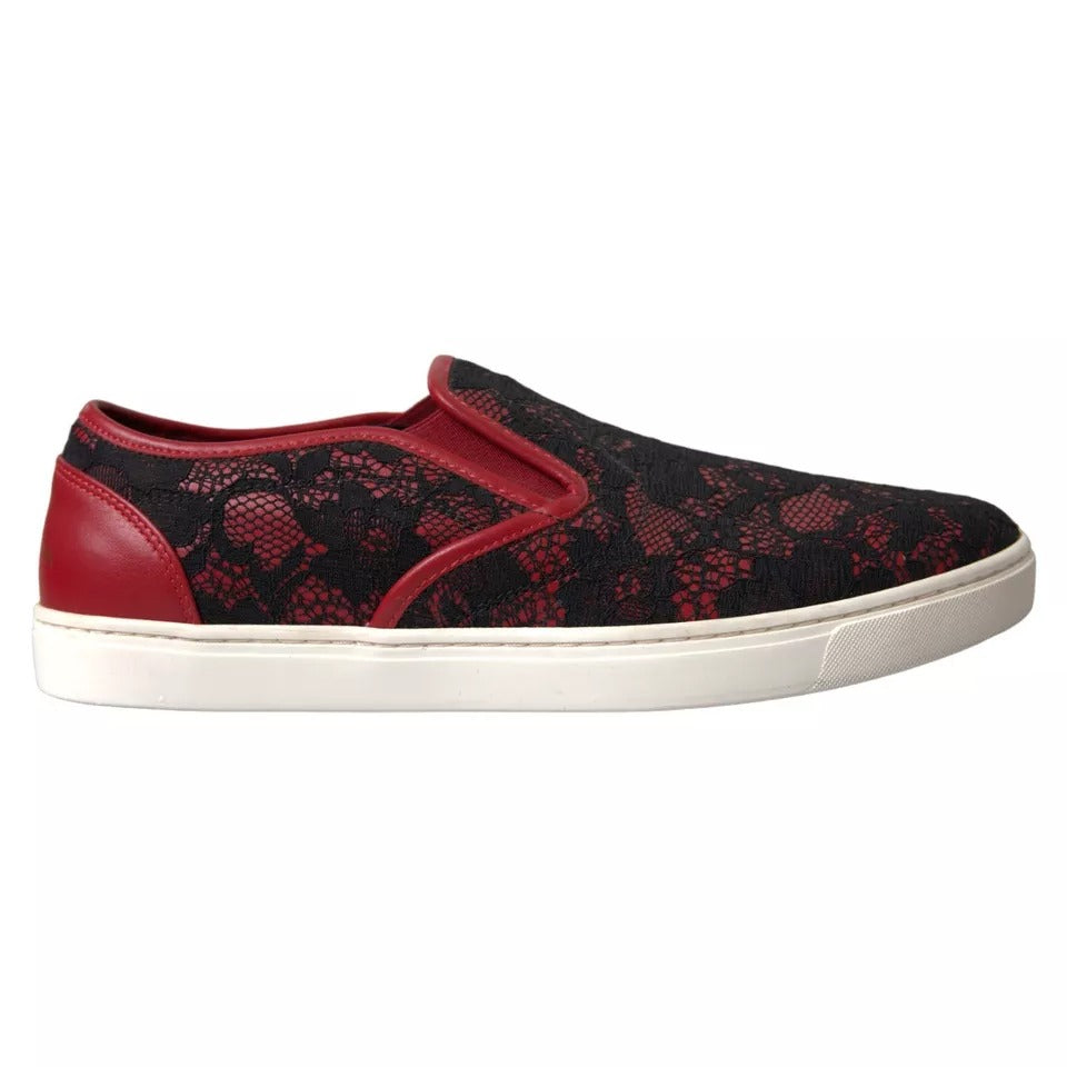 Dolce & Gabbana Black Red Lace Slip On Low Top Sneakers Shoes