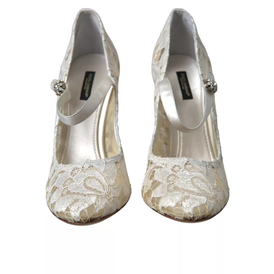 Dolce & Gabbana White Lace Crystals Heels Sandals Shoes