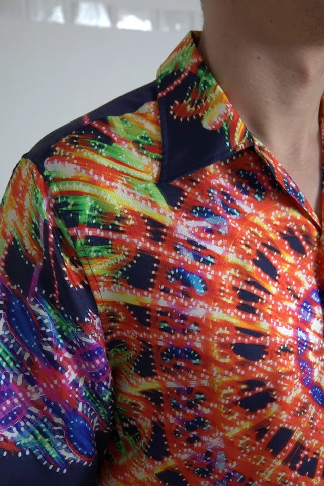 Dolce & Gabbana Multicolor Luminarie Print Men Silk Shirt