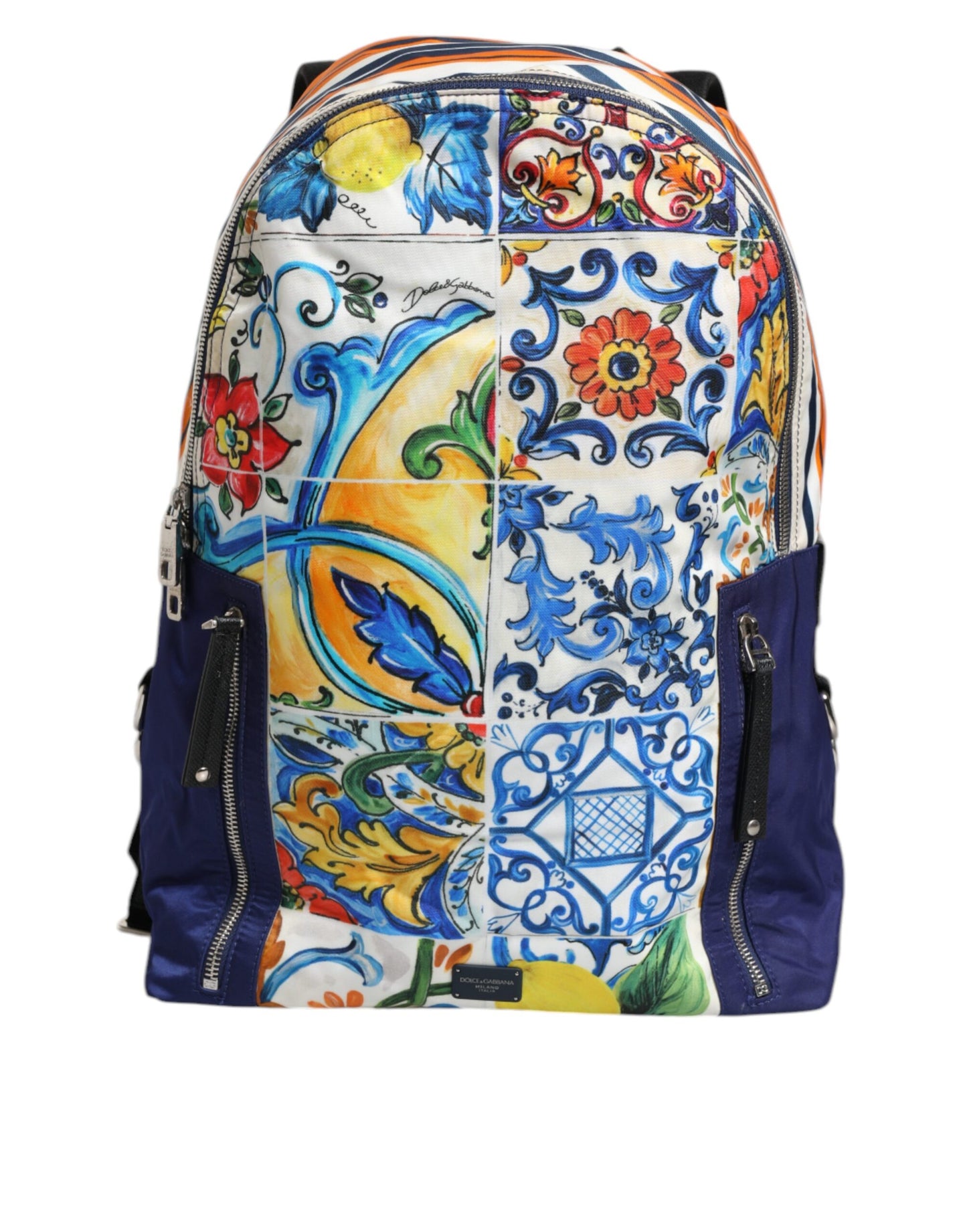 Dolce & Gabbana Multicolor Majolica Print Nylon School Backpack Bag