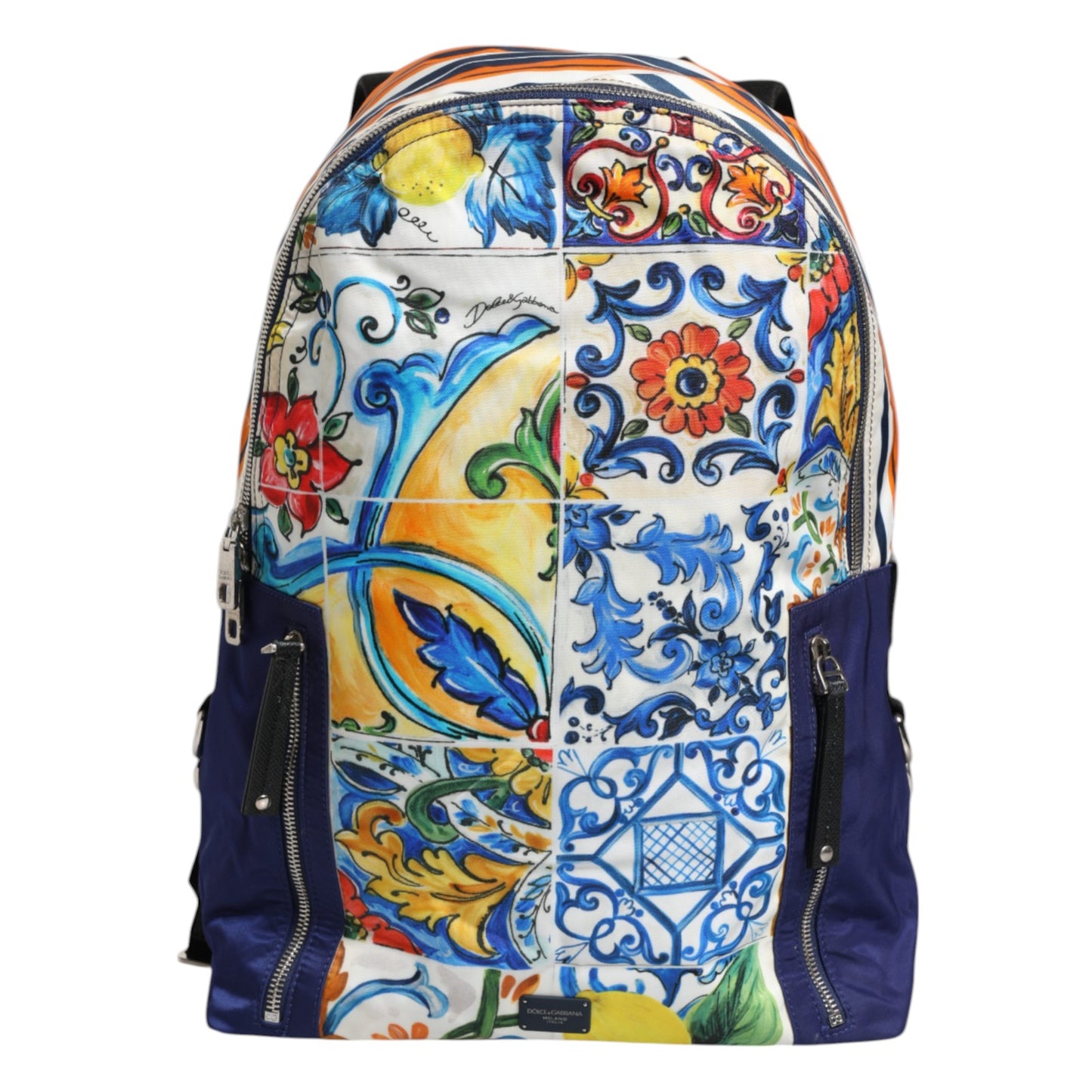 Dolce & Gabbana Multicolor Majolica Print Nylon School Backpack Bag