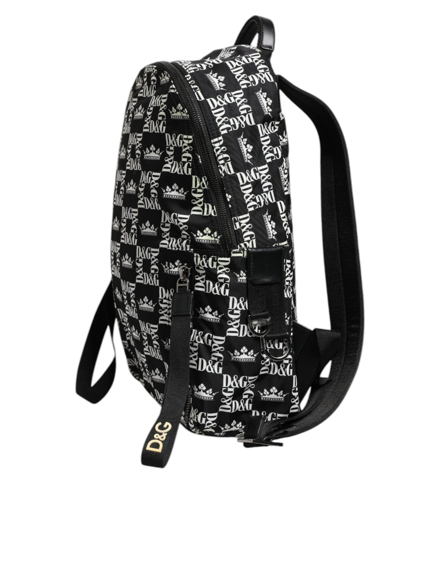 Dolce & Gabbana Black White Crown Printed Nylon School Backpack Bag