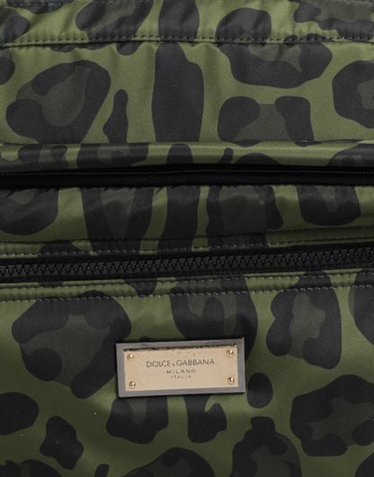 Dolce & Gabbana Green Polyester Leopard Print Shell Messenger Bag