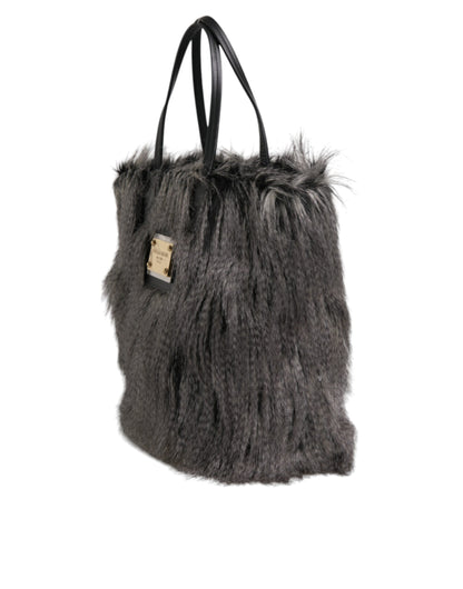 Dolce & Gabbana Black Oversize Faux Fur Shopping Tote Bag