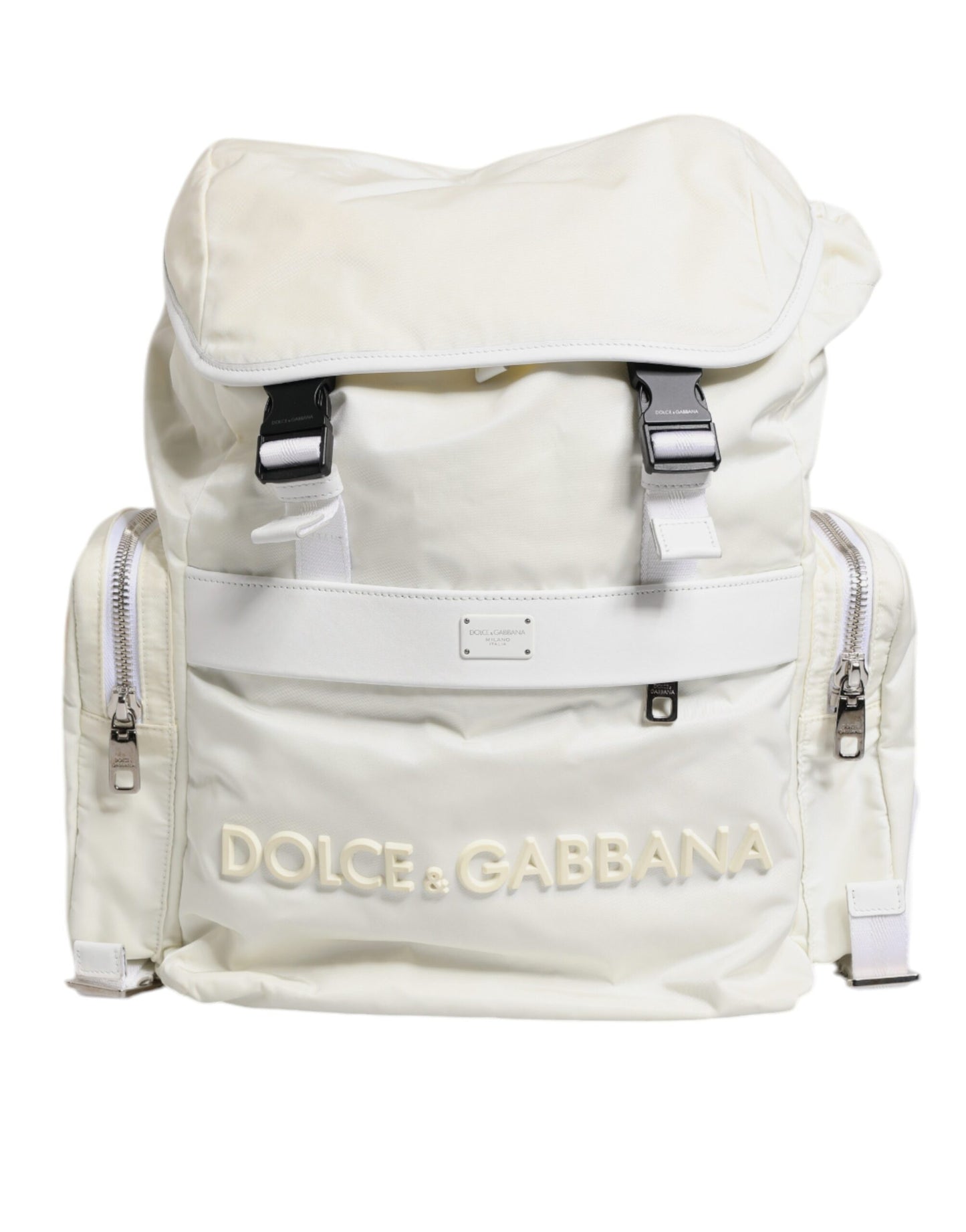 Dolce & Gabbana White Nylon Rubber Logo Backpack Rucksack Bag