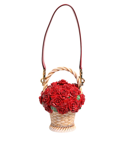 Dolce & Gabbana Beige Red Bouquet Flower Wicker Basket Dolce Box Bag