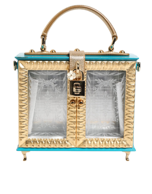 Dolce & Gabbana Turquoise Gold Acrylic Leather Miss Dolce Top Handle Bag