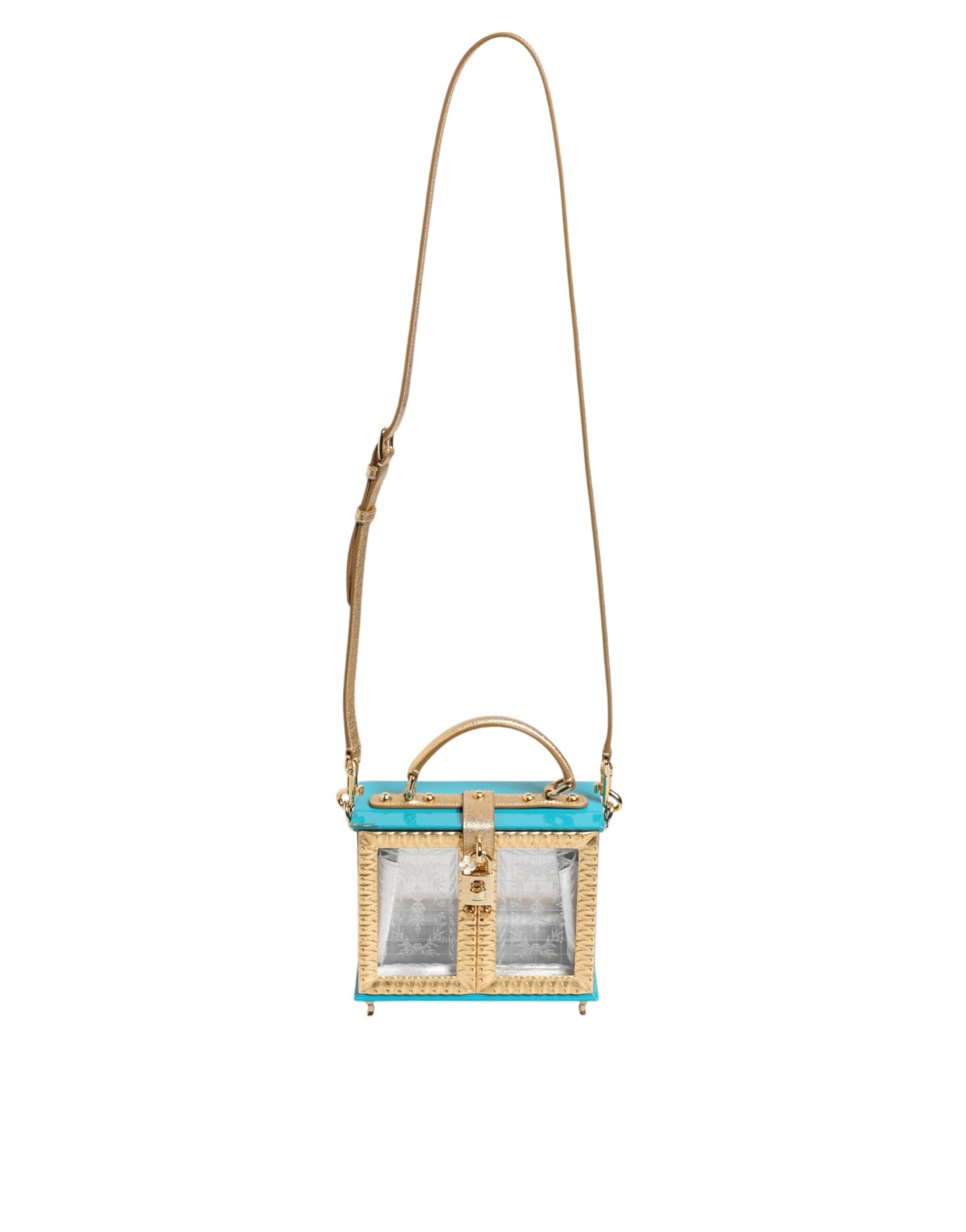 Dolce & Gabbana Turquoise Gold Acrylic Leather Miss Dolce Top Handle Bag