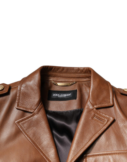 Dolce & Gabbana Brown Calfskin Leather Button Down Jacket