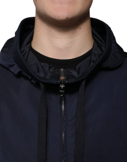 Dolce & Gabbana Dark Blue Logo Tape Full Zip Hooded Jacket