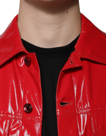 Dolce & Gabbana Red Polyester Button Down Collared Jacket