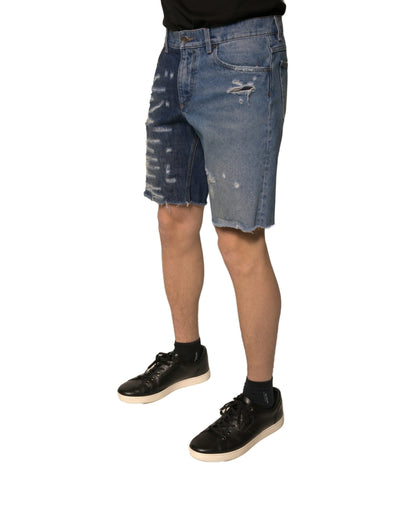 Dolce & Gabbana Blue Tattered Cotton Men Bermuda Denim Shorts