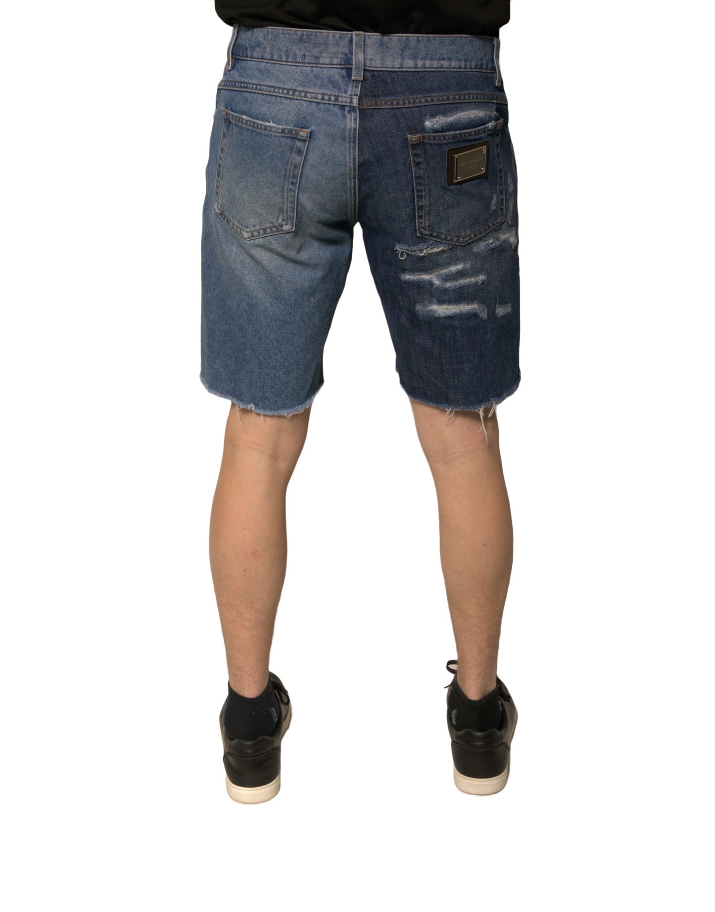 Dolce & Gabbana Blue Tattered Cotton Men Bermuda Denim Shorts