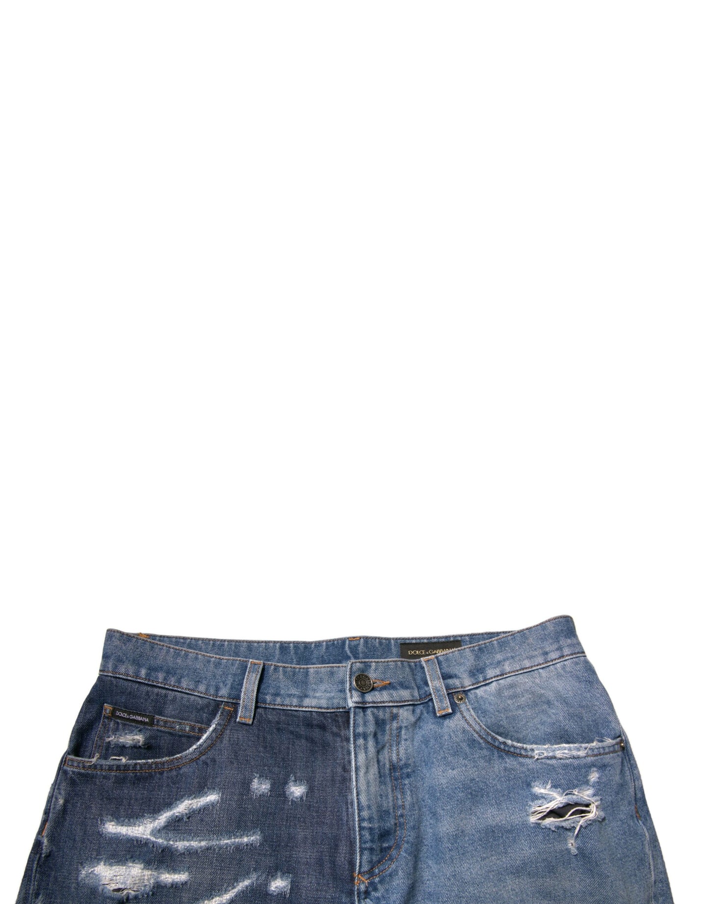 Dolce & Gabbana Blue Tattered Cotton Men Bermuda Denim Shorts