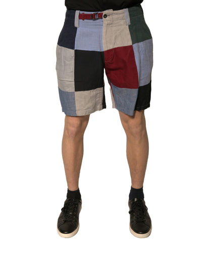 Dolce & Gabbana Multicolor Patchwork Linen Men Chino Shorts