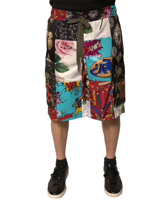 Dolce & Gabbana Multicolor Patchwork Cargo Bermuda Shorts