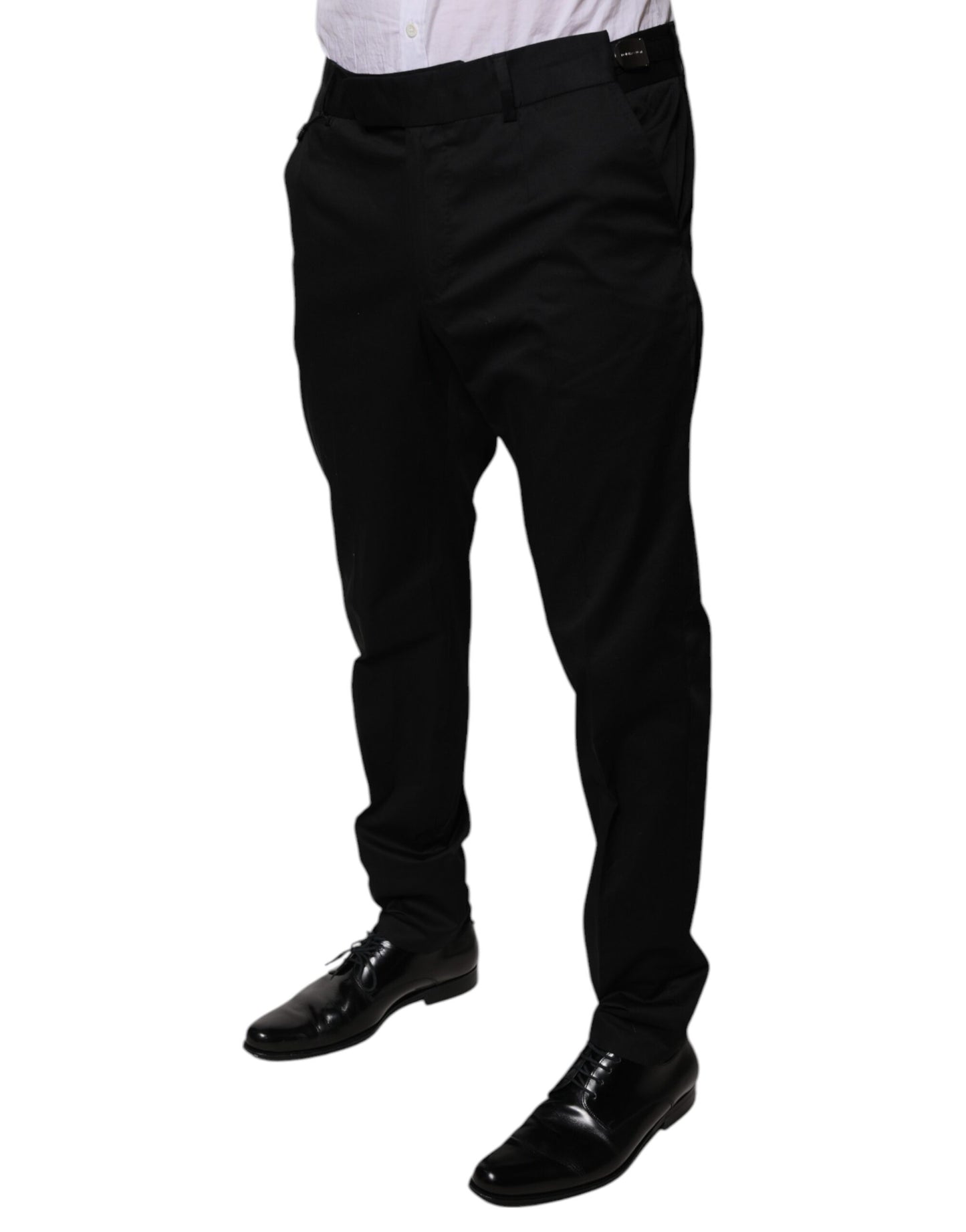 Dolce & Gabbana Black Cotton Tapered Formal Dress Pants