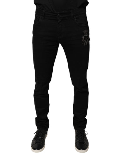 Dolce & Gabbana Black DG Crown Logo Cotton Skinny Denim Jeans