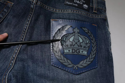 Dolce & Gabbana Blue DG Crown Logo Cotton Skinny Denim Jeans