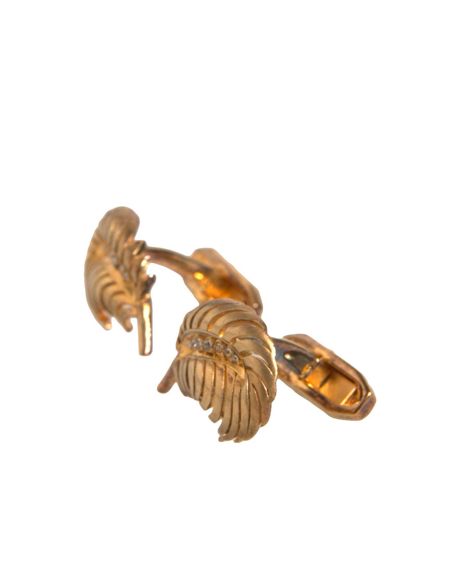 Dolce & Gabbana Gold 925 Sterling Silver Crystal Leaf Cufflink