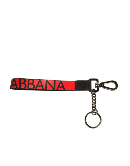 Dolce & Gabbana Red Logo Leather Silver Brass Holder Keychain Keyring