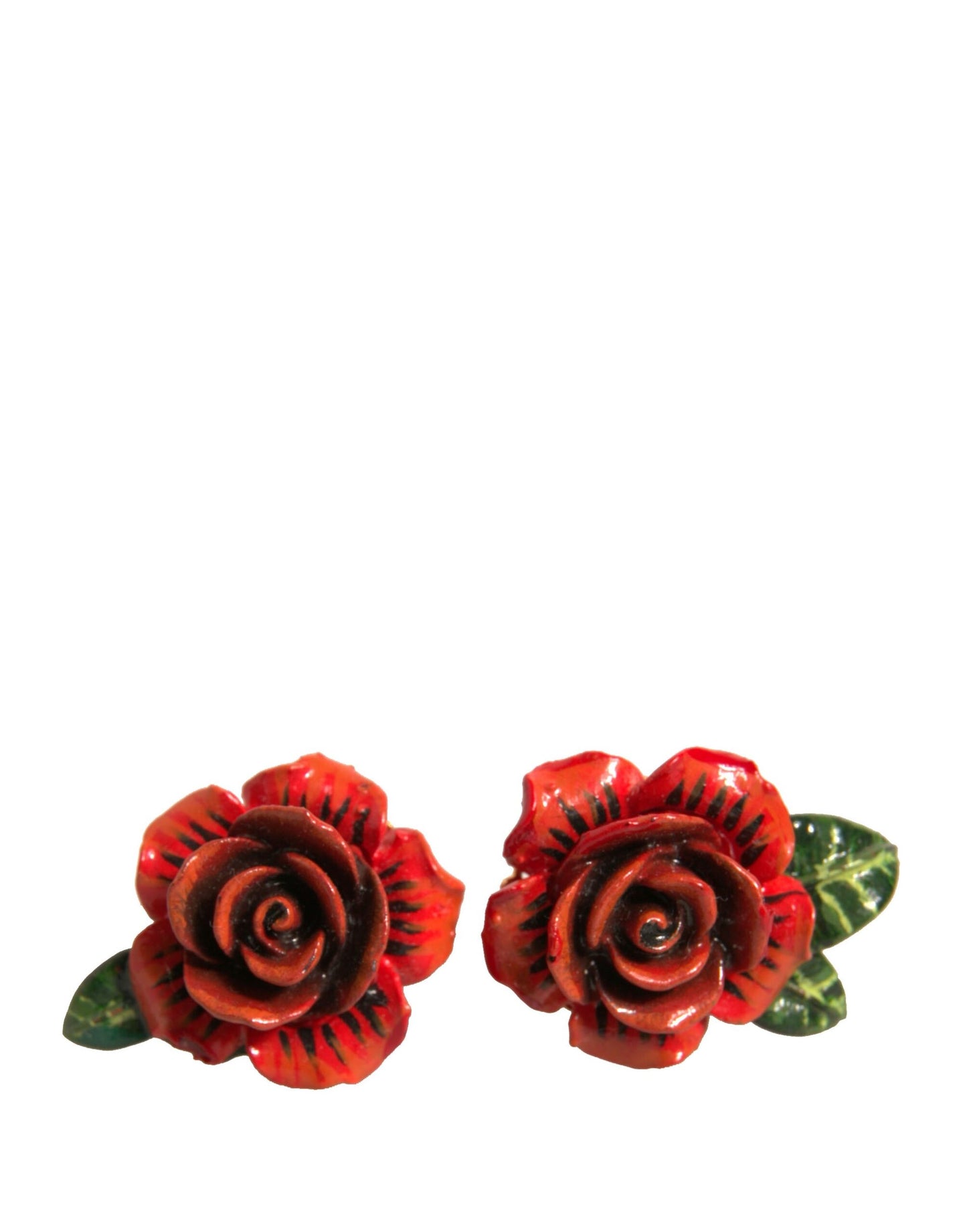 Dolce & Gabbana Red Gold Tone Brass Resin Roses Floral Clip On Earrings