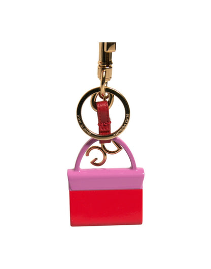 Dolce & Gabbana Multicolor Bag Gold Brass Logo Plaque Keychain Keyring