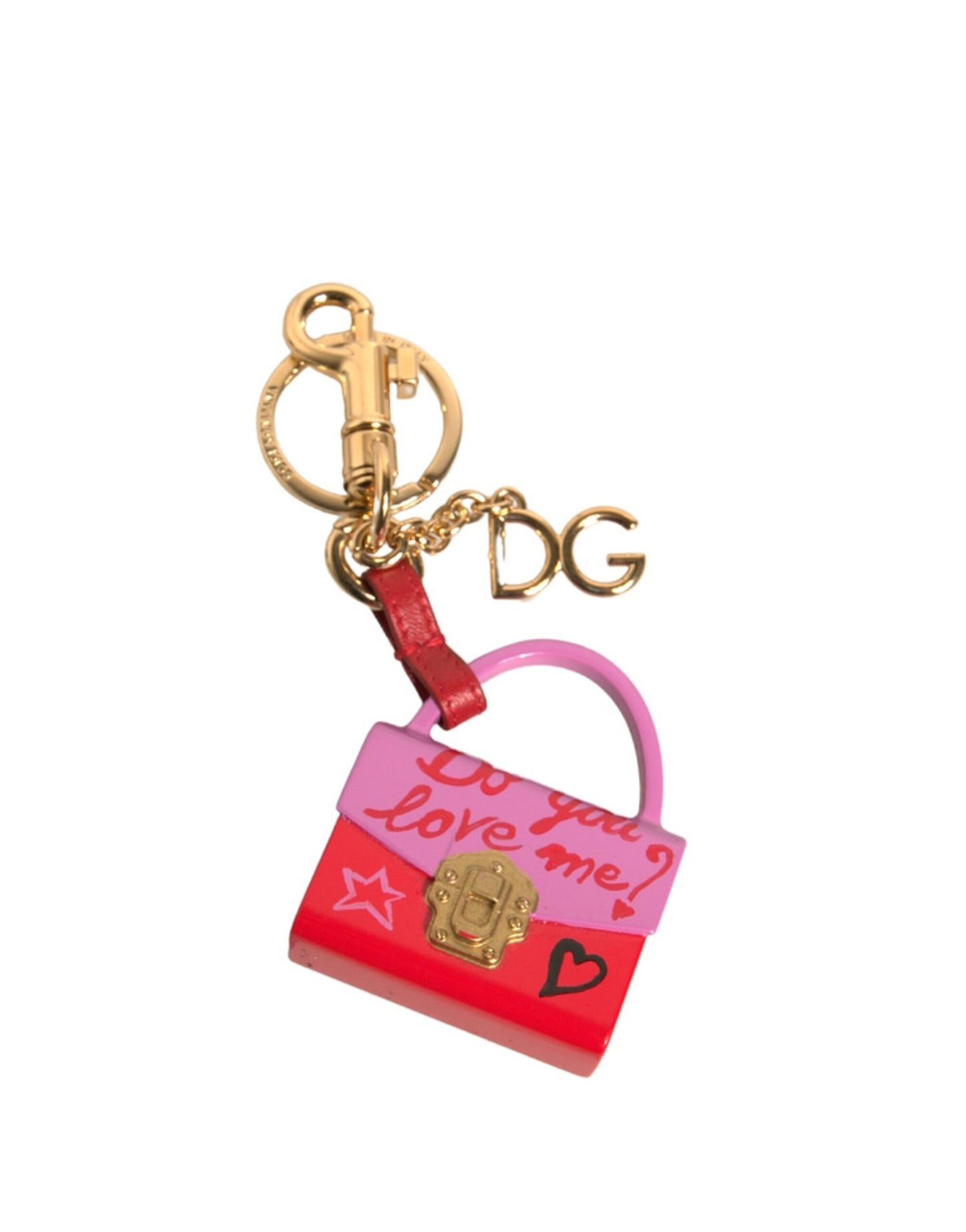 Dolce & Gabbana Multicolor Bag Gold Brass Logo Plaque Keychain Keyring