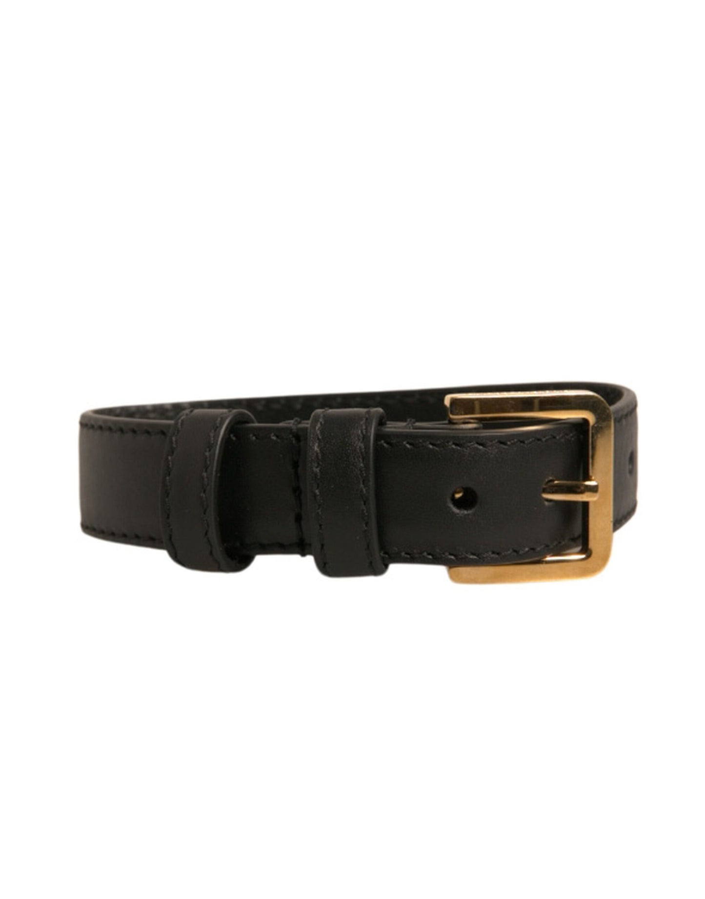 Dolce & Gabbana Black Textured Leather Gold Tone Metal Buckle Armband