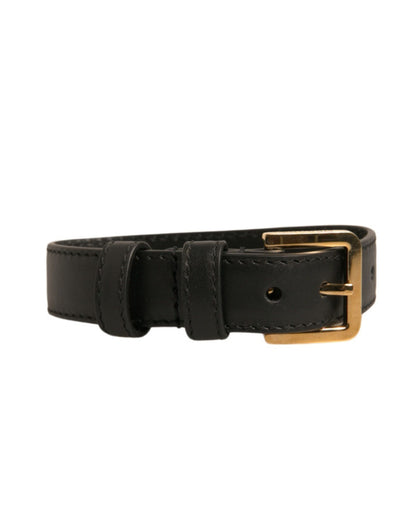 Dolce & Gabbana Black Textured Leather Gold Tone Metal Buckle Armband